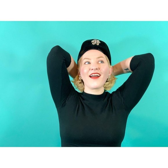 Vintage 1950s Shako Black Rhinestone Glamorous Hat - Picture 5 of 10